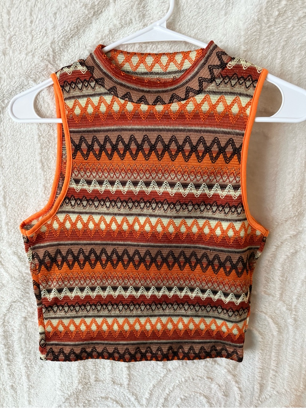 chic Orange Multicolor Patterned Knit Sleeveless Tank